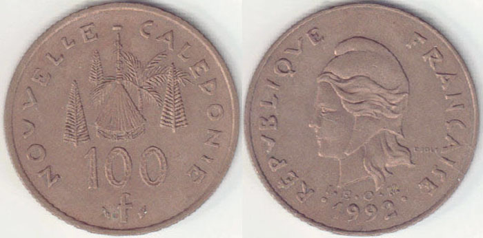 1992 New Caledonia 100 Francs A001014